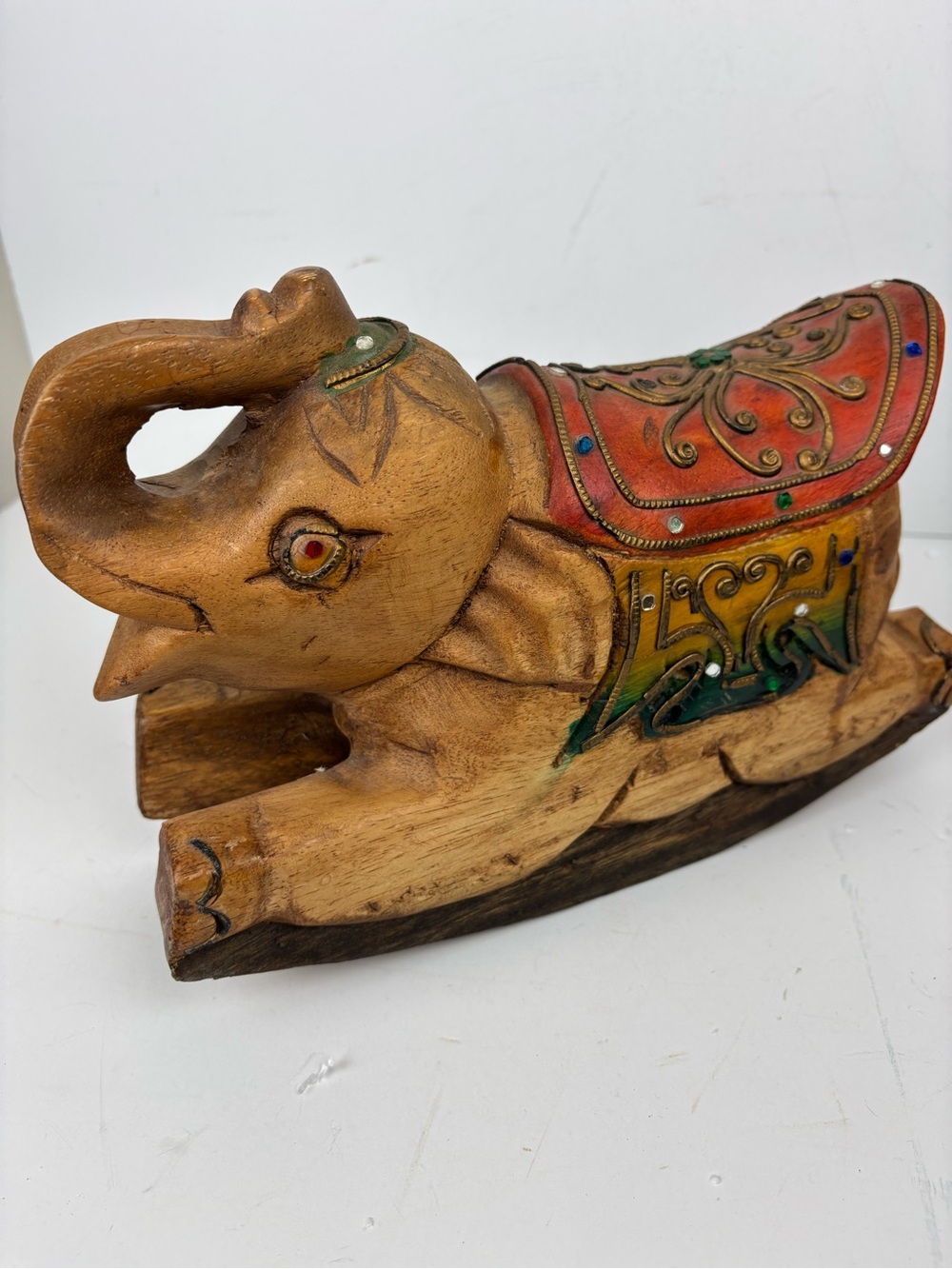 Hand Carved Solid Wood Rocking Elephant-Home Decor/Folk Art-11”